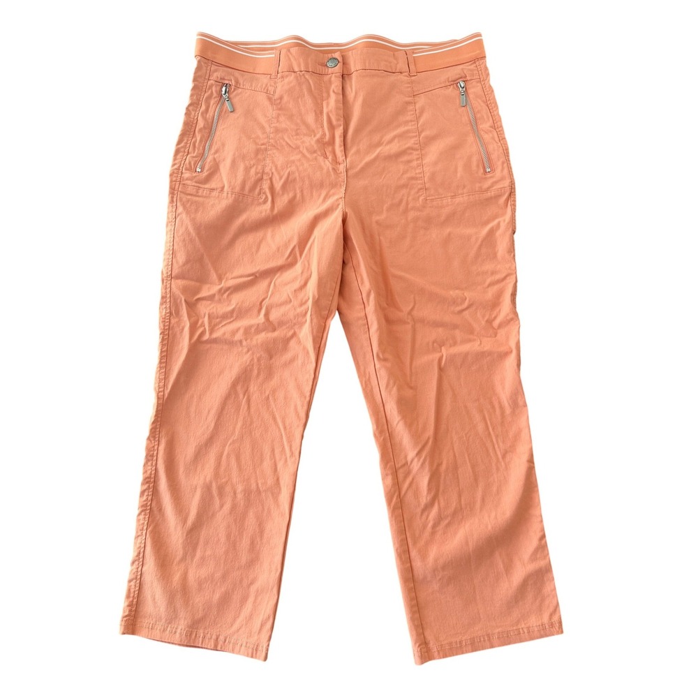 Womens Peach Cropped Straight Leg Pants Elastic Waist Zip Pockets EU 48 US 16